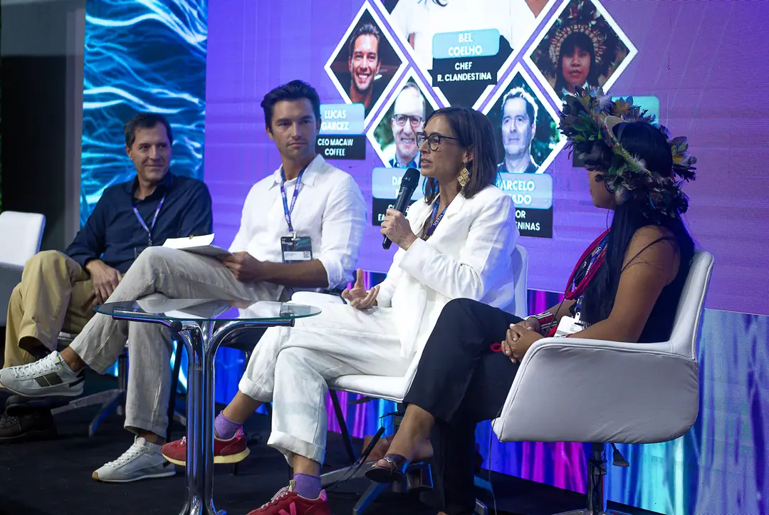 Bel Coelho speaking on the panel