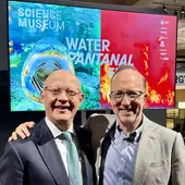Two guests at the Water Pantanal Fire exhibition