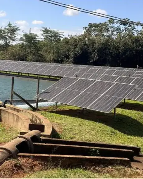 Solar panels beside the reservoir